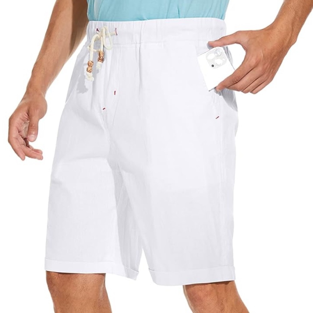 NWT Boisouey Men's Linen Casual Classic Fit Short Summer Beach Shorts